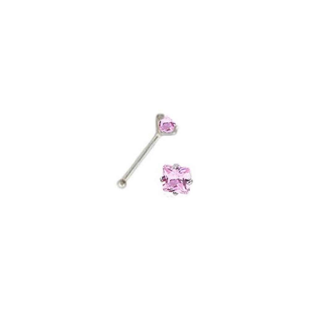 925 Sterling Silver Pink Crystal Nose Stud 3mm